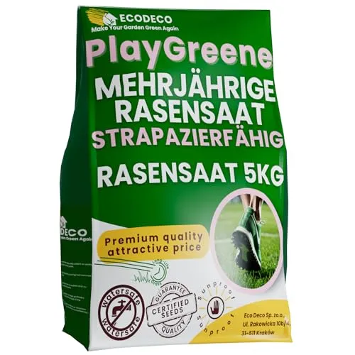 ECODECO Rasensamen Sport und Spiel - Rasensamen Schnellkeimend - Rasensamen Nachsaat Frühling Beständig gegen Trampeln - Sport und Spielrasen 5kg