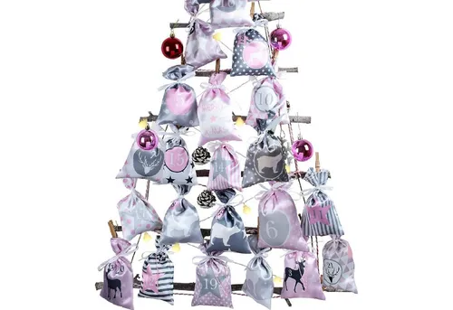 DIY Adventskalender Bastelset mit 24 Stoffsäckchen - Adventskalender - Kreatives Bastelset mit 24 großen Stoffsäckchen in Rosa und Grau, ideal zum Selbstbefüllen für mehr festliche Vorfreude.