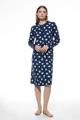 Mey Nachthemd Scribbled Dots in Deep Marine, Größe 38 - Elegantes Nachthemd in Deep Marine mit einzigartigem Allover-Punkte-Print. Die Nachtwäsche bietet hohen Tragekomfort und ist mit Oeko-Tex® Standard 100 zertifiziert, ideal für entspannte Nächte.