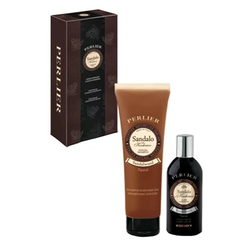 Perlier, Set Kashmir-Sandelholz, natürliche Rezepte mit Duschbad & Parfüm-Elixier für Herren, Feuchtigkeit und frischer Duft, ideal für die tägliche männliche Pflege
