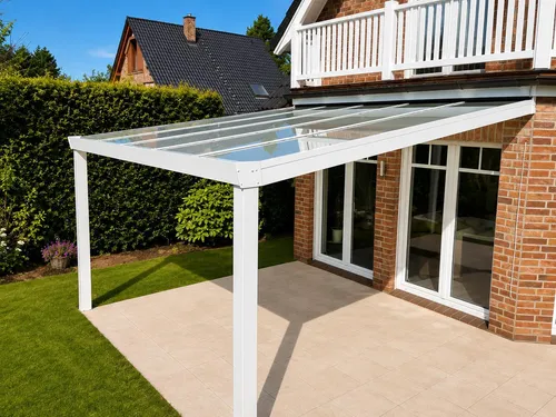 Aluminium Terrassenüberdachung Barcelona mit Stegplatten (Weiß, 500 x 300cm)