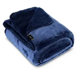 Wohndecke TEDY warme Decke für Herbst & Winter, Eurofirany, Teddy-Fleece, kuschelige Sofadecke, Sesselschoner, Extra weich blau 150 cm x 200 cm