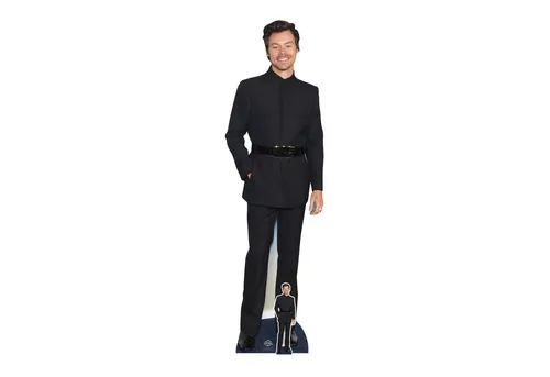 Dekofigur Harry Smiling Happy Styles Black Suit - 55x185 cm - Stylische Dekofigur Harry im eleganten schwarzen Anzug, ideal für Partys oder Events. Ein echter Hingucker für kreative Raumgestaltungen.