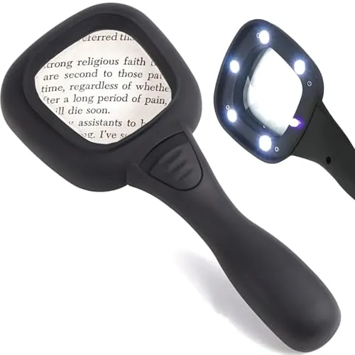 Retoo Lupe mit Licht Handlupe Leselupe beleuchtete mit 5 LED Vergrößerungsglas für Kinder, Inspektion, Hobbies Senioren zum Lesen Bücher, Zeitungen, Landkarten, Hohe Klarheit & Leichtgewicht
