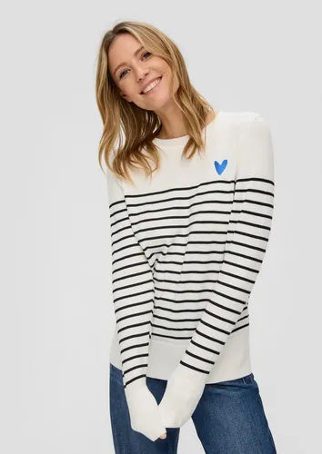 s.Oliver Ringelpullover mit kleiner Stickerei - Stylischer Ringelpullover im Regular Fit aus Viskosestretch. Mit hochwertiger Stickerei und Rippbündchen an den langen Ärmeln ist er ideal für lässige Outfits.