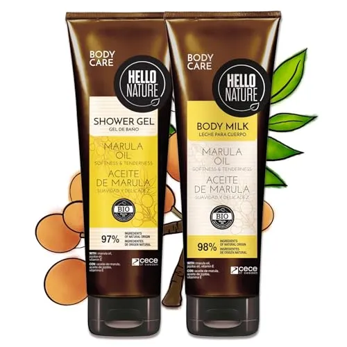 Naturkosmetik Marula Öl Körperpflege Set - Duschgel & Body Milk mit Marulaöl - Erlebe sanfte Reinigung und intensive Feuchtigkeit mit unserem Duschgel und der Body Milk. Ideal für trockene Haut, sorgt für ein geschmeidiges Hautgefühl und verwandelt deine Pflegeroutine in ein entspannendes Erlebnis.