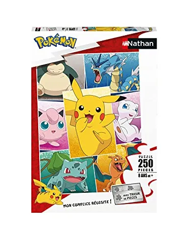Nathan 86882 Kinderpuzzle 250 Teile, Pokémon-Typen, Mädchen oder Jungen ab 8 Jahren, hochwertiges Puzzle, Dicker und Stabiler Karton, Anime