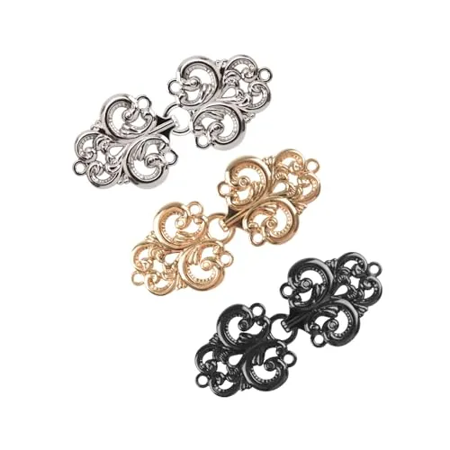 WANDIC Umhang Verschlüsse, 3 Paar Strickjacke Cardigan Clips Vintage Wirbel Blumen Umhang Verschlüsse Zum Für Annähen an Haken und Ösen, Pullover, Schal