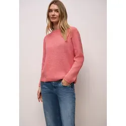 Strickpullover STREET ONE, Damen, Gr. 34, striking coral, Web, 72% Polyester, 28% Baumwolle, unifarben, normal normal, U-Boot-Ausschnitt, angesetztes Bündchen, Pullover Strickpullover, mit U-Boot-Ausschnitt
