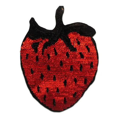 Aufnäher - XL Erdbeere Frucht mit Pailletten – rot – 16,5x23,5cm