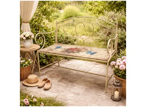 HTI-Living Gartenbank Flowers and Plants aus Metall in Creme - Elegante Gartenbank für den überdachten Außenbereich. Mit einer maximalen Belastbarkeit von 180 kg bietet sie komfortablen Sitzplatz für entspannte Stunden. Lieferung erfolgt zerlegt zur Selbstmontage.