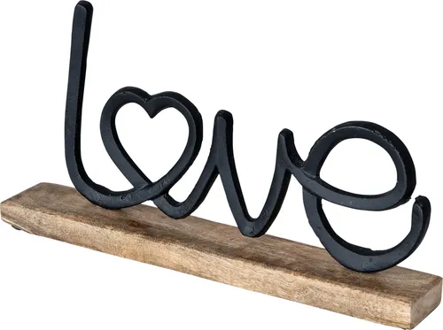 Aufsteller Schriftzug Love H17cm Metall Schwarz Holz Deko Mangoholz Tischdeko