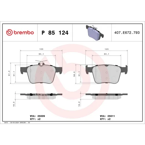 Produktbild Brembo Bremsbelagsatz PRIME LINE P 85 124