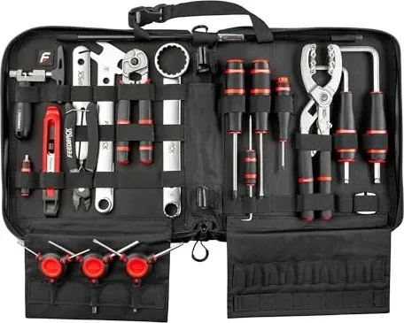 Feedback Sports Team Edition Werkzeugset für Fahrrad, Schwarz - Professionelles Werkzeugset mit 19 Funktionen und überlegener Haltbarkeit, ideal für Fahrradliebhaber. Praktische Hülle für einfache Befestigung am Fahrradständer.