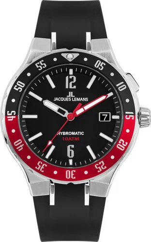 Jacques Lemans Kineticuhr Hybromatic 1-2109A - Herrenuhr mit Kinetic-Antrieb, bis 10 bar wasserdicht und stylischem Silikonarmband für sportliche Eleganz.
