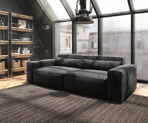 DELIFE Big-Sofa Sirpio 230x95 cm Mikrofaser Schwarz - Das Big-Sofa Sirpio vereint modernes Design mit hochwertiger Verarbeitung. Der pflegeleichte Mikrofaserbezug in stilvollem Schwarz und die komfortable Polsterung sorgen für ein unvergleichliches Sitzerlebnis.