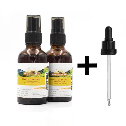 Propolis-Tinktur von ImkerPur, 2x50ml - Pflanzliche Heilmittel, natürliche Propolis-Tinktur mit 20% Lösung, ideal zur Unterstützung des Immunsystems und aus hochwertiger deutscher Herstellung.