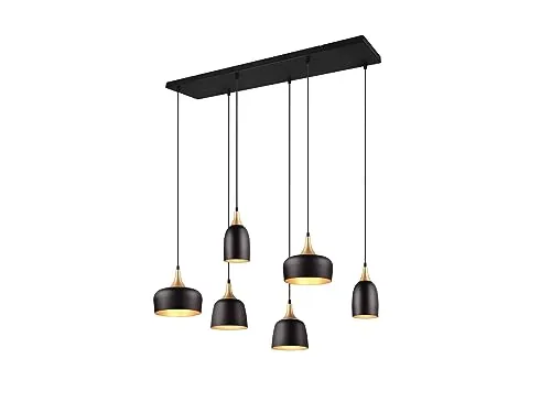 Pendelleuchte 90cm Schwarz Gold 6 flammig – Stilvolle Beleuchtung - Elegante 6-flammige Pendelleuchte mit individuell einstellbaren Schirmen. Ideal für Esstische, schafft ein angenehmes Licht und setzt stilvolle Akzente in Ihrem Wohnraum.