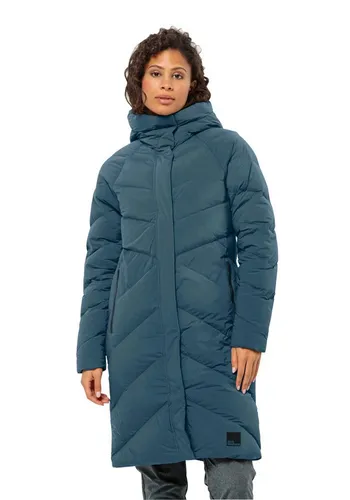 Jack Wolfskin Daunenmantel MARIENPLATZ COAT W RDS blau XXL (48) - Funktionsjacke mit wasserabweisenden und winddichten Eigenschaften, ideal für kalte Tage. Hält warm dank 90% Entendaunenfüllung und bietet mit Kapuze zusätzlichen Schutz.