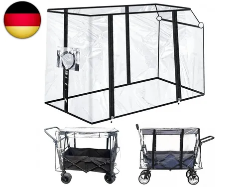 BORDEAG Bollerwagen Regenschutz Faltbar mit Dach, Transparent, für Handwagen,