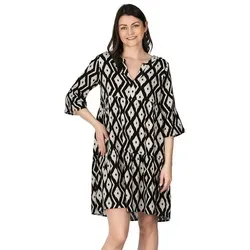 DENIMFY Sommerkleid DFFrida - Modisches A-Linie Kleid - Kleider - 3/4 Arm Freizeitkleid aus 100% Viskose, ideal für warme Tage und bequem im Regular Fit.