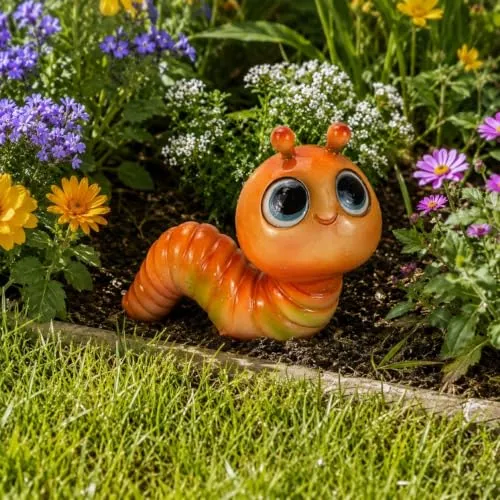 Online Fuchs Gartenfiguren für draußen, Regenwurm, Raupe in orange von Online Fuchs