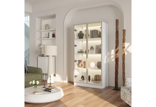 FUFU&GAGA Glasvitrine Vitrine mit Glastüren und LED-Beleuchtung, MDF+Glas, 80×40×160 cm
