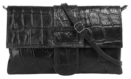 Cluty Abendtasche aus echtem Leder, Made in Italy, schwarz in schwarz von Cluty