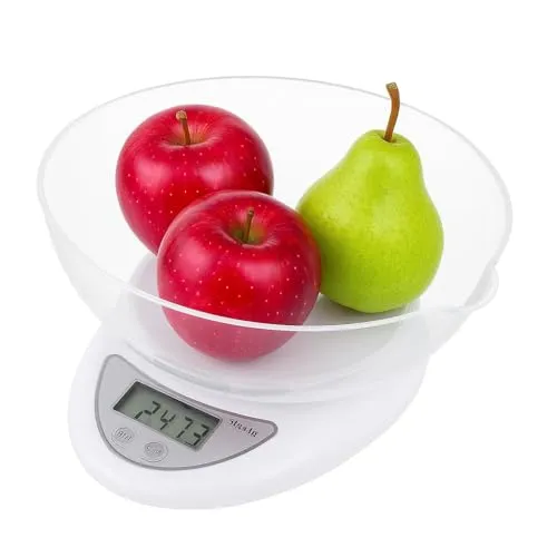 Retoo Küchenwaage Elektronische mit Schüssel 790ml Digitalwaage PT-860 5KG/11lb Waage Küche Feinwaage Tara-Funktion LCD Display Abschaltautomatik 11.3x5.3x17.5cm Silber