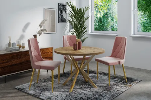 WFL Group Esstisch aus Alteiche, Rund, 100x76 cm - Moderner Esstisch mit ausziehbarem Design für zusätzliche Gäste, ideal für minimalistische Interieurs. Robuste Konstruktion und hochwertige Verarbeitung garantieren Langlebigkeit.