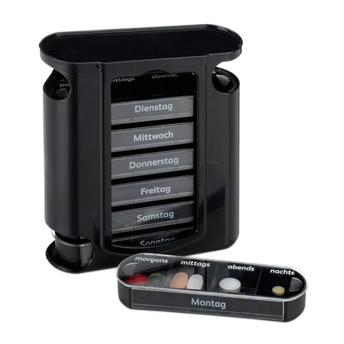 Pillendose Medikamentenbox Wochendosierer 4 Fächer - Praktische Medikamentenbox für 7 Tage, ideal für Reisen, kompakte Größe und leichtes Design für einfache Handhabung.