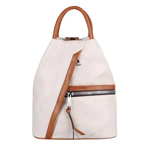 OBC Damen Rucksack Tasche Schultertasche Leder Optik Daypack Backpack Handtasche Tagesrucksack Cityrucksack Beige-Braun