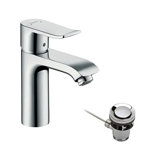 hansgrohe Metris 110 Waschtischarmatur 31080000 - Chrom, mit Ablaufgarnitur und ComfortZone 110 für optimalen Wasserfluss