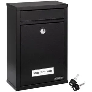 monzana Wandbriefkasten, Schwarz - Abschließbar mit 2 Schlüsseln und Namensschild - Briefkasten aus verzinktem Stahl für optimalen Witterungsschutz, ideal für schmale Wandflächen. Mit Drehzylinderschloss und Sichtfenster für Namensschild, perfekt für Mehrfamilienhäuser.