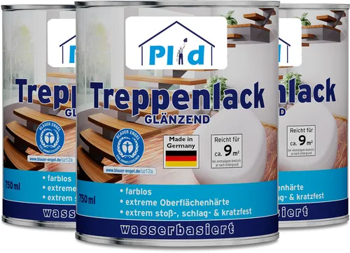 Treppenlack 2,25L Farblos Glänzend - Hochwertiger Treppenlack für Holz mit schnelltrocknender Formel, ideal für ca. 27m². Perfekter Schutz und glänzendes Finish für Ihre Treppen.
