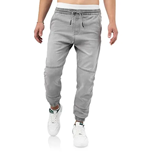 Indicode Oltjon Freizeithose in Jeansoptik mit elastischem Bund - Lässige Freizeithose mit Tunnelzug und 2 Gesäßtaschen. Ideal für den Alltag, bequem und stylish. Perfekt kombinierbar mit Sneakers. Hochwertige Materialmischung für optimalen Tragekomfort.