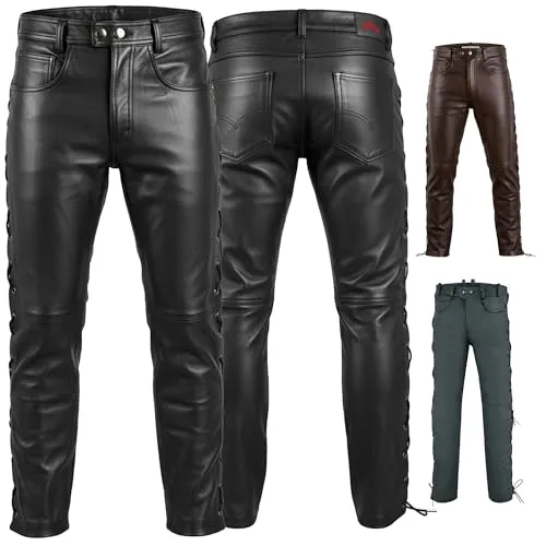 Radmasters Herren Lederhose lederjeans bikerjeans Jeans Hose aus Echtleder seitlich geschnürt (DE/NL/SE/PL, Numerisch, 62, Regular, Regular, Schwarz)