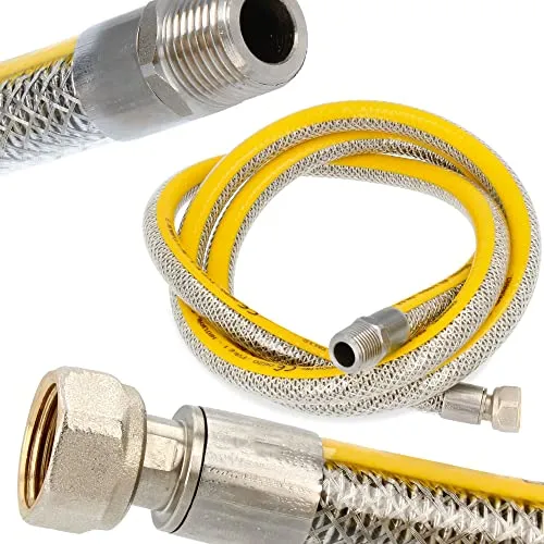 Flexibler Gasschläuch 2m Propangasschlauch Butangasschlauch 1/2 IG x 1/2 AG DN12 Edelstahl PVC Butangas Propan Schlauch EN14800 Gasanschlussschlauch Gasflaschen Camping Küche Gasgrillgeräte