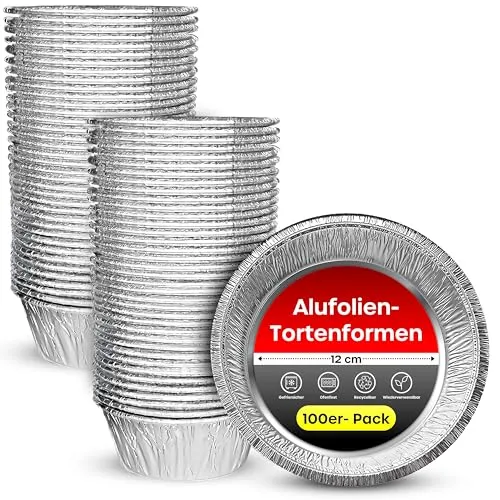 ebake Aluminium Kuchenform Rund aus – 12 x 4cm (100 Stück) Riutilizzabile und Einweg Einzelne tarteform – Mehrzweck Pie form aus Folie für Pukka Pie, Steak Pie, Pot Pie, Braten und Desserts