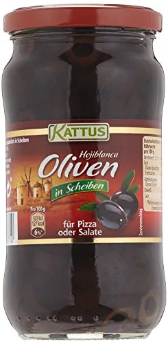 Kattus Spanische schwarze Oliven, in Scheiben, 1er Pack (1 x 345 g)