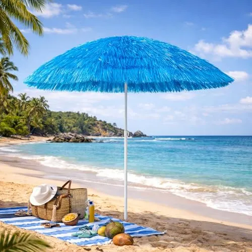 Mojawo Hawaii Strandschirm Sonnenschirm Strand Schirm Sonnenschutz Gartenschirm Bastschirm Sonnenschutz knickbar Polyester Blau Ø1,6m