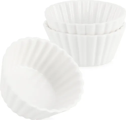 com-four® 3-teiliges Servierset - kleine, weiße Servierschälchen - fein gerippte Keramikschälchen für Vor- und Nachspeisen - Amuse-Gueule-Set