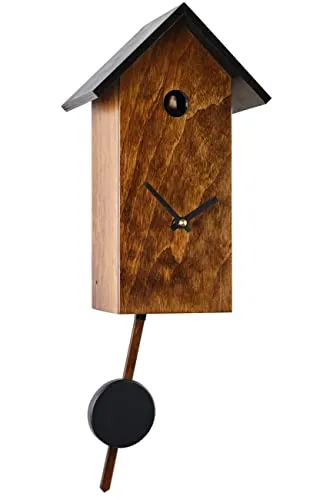 Eble Kuckucksuhr - Moderne Echtholz Kuckucksuhr mit Quarzwerk - Wohnaccessoires: 29cm hohe Kuckucksuhr mit batteriebetriebenem Quarzwerk, sekundengenau, Nachtabschaltung und realistischem Wasserfallgeräusch für ein einzigartiges Ambiente.