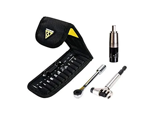 Topeak Ratchet Rocket Miniwerkzeug 13cm, schwarz - Fahrradwerkzeug mit feinem Zahn-Ratschenmechanismus und einstellbarem Drehmoment für präzises Arbeiten. Inklusive gehärteter Stahlwerkzeuge und praktischer Schutzhülle für einfache Organisation.