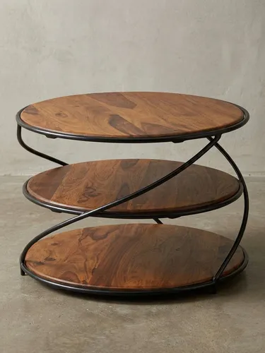 Kadima Design Sheesham-Massivholz Couchtisch - Industrieller Couchtisch mit 3 Ablageflächen aus Sheesham-Massivholz und robustem Metallgestell für Stabilität und elegantes Design. Ideal für stilvolle Wohnzimmer.