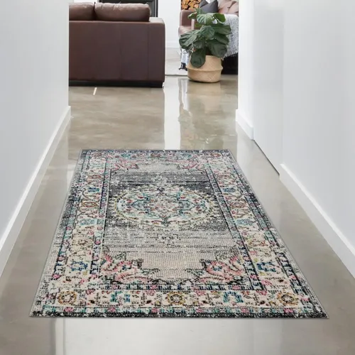 CARPETIA Teppich Outdoor Indoor 80x150 cm - Grau mit Ornamenten - Vielseitiger Teppich für Innen- und Außenbereiche: Ideal für Wohn-, Schlaf- und Flurräume sowie Balkon oder Terrasse. Pflegeleicht und strapazierfähig, mit geprüfter Qualität für langanhaltende Farbbeständigkeit.