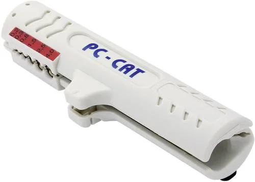 JOKARI®original Entmanteler PC-Cat - Abisolierer für Netzwerkkabel Cat 5-7 - Abisolierzange für PVC-isolierte Datenkabel von 4,5 - 10 mm Durchmesser. Mit Titan-Nitrid beschichteten Klingen für höhere Schnittgeschwindigkeit und Langlebigkeit, ideal für Netzwerktechnik und Handwerk.