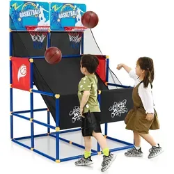 COSTWAY Arcade Basketball Spielset mit 2 Körben - Spielzeug für Kinder, fördert die Hand-Augen-Koordination und macht das Basketballspielen spannend mit 2 stabilen Körben und 4 Bällen.