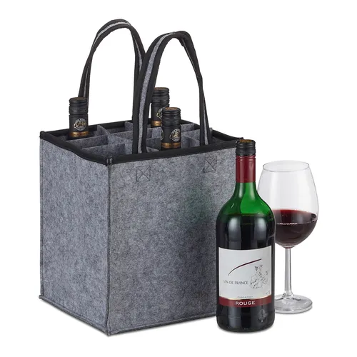 Flaschentasche Weintragetasche Biertasche Filz anthrazit 6 x - Aufbewahrungsbeutel & -taschen, stilvolle Filz Getränketasche für 6 Flaschen, ideal für Ausflüge oder Partys, praktisch und robust.