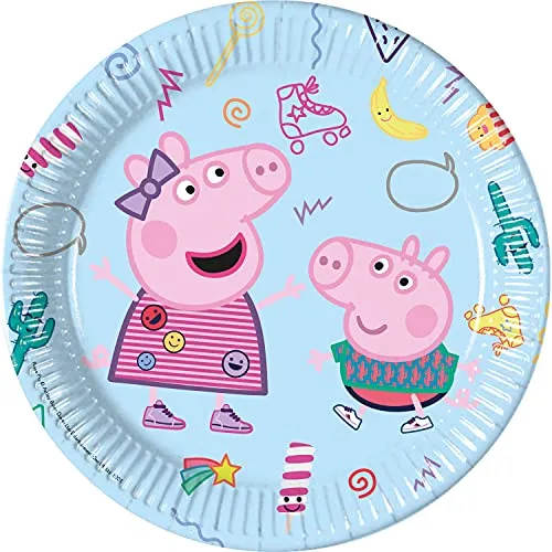 Procos 93436 - Party-Teller Peppa Wutz, Größe 23 cm, 8 Stück, Einwegteller aus Papier, Kindergeburtstag, Party-Geschirr, FSC® Mix
